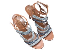 Tan & Light Wash Denim Braided Strappy Sandals Aquazzura Size 41
