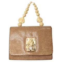 Tan Lizard Embossed Suede & Bone Bead Style Handbag circa 1960s