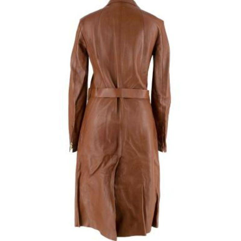 Tan Longline Leather Jacket In Excellent Condition For Sale In London, GB
