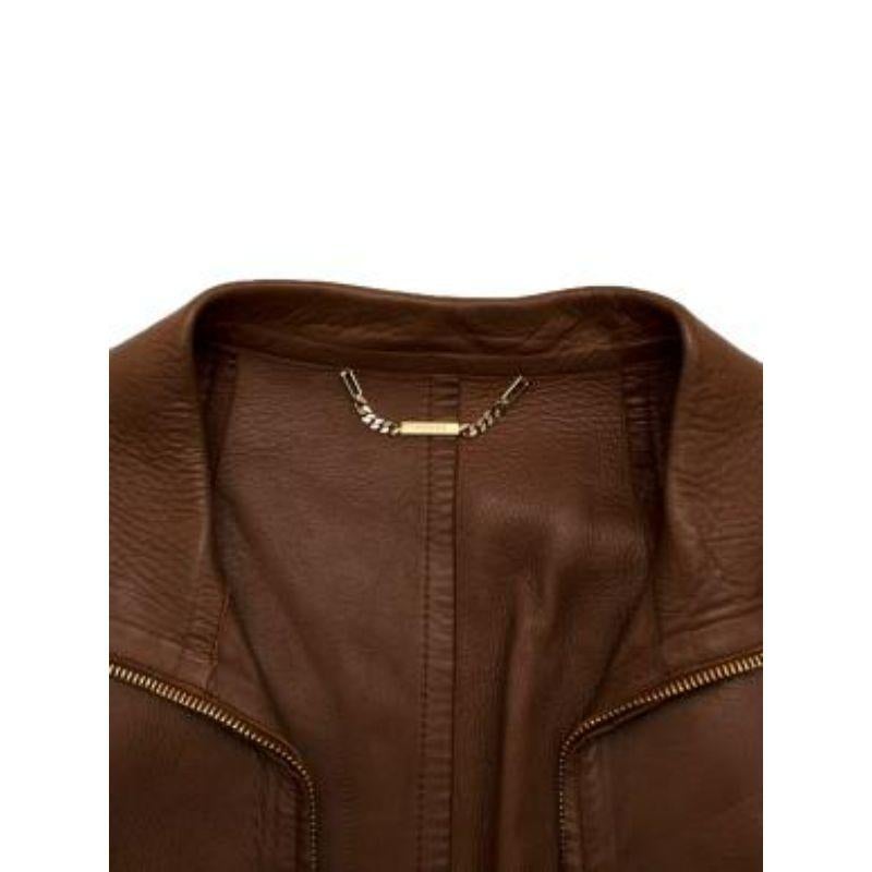 Women's Tan Longline Leather Jacket For Sale