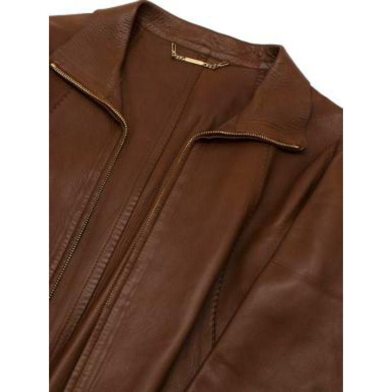Tan Longline Leather Jacket For Sale 1