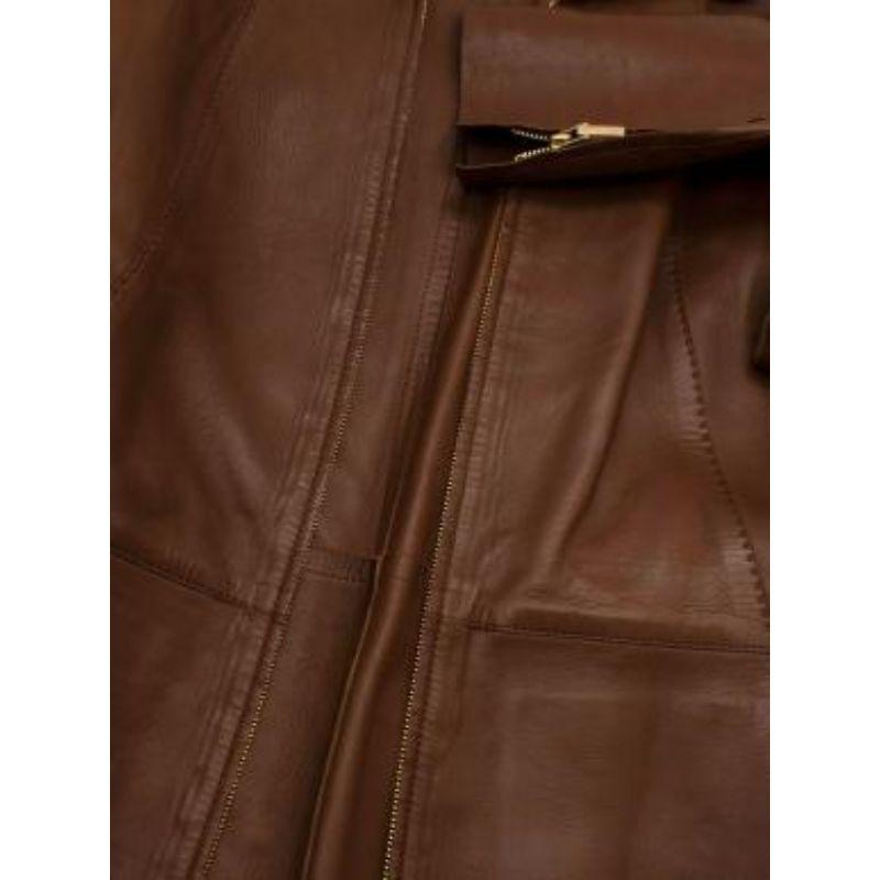 Tan Longline Leather Jacket For Sale 4