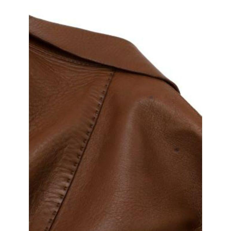 Tan Longline Leather Jacket For Sale 5