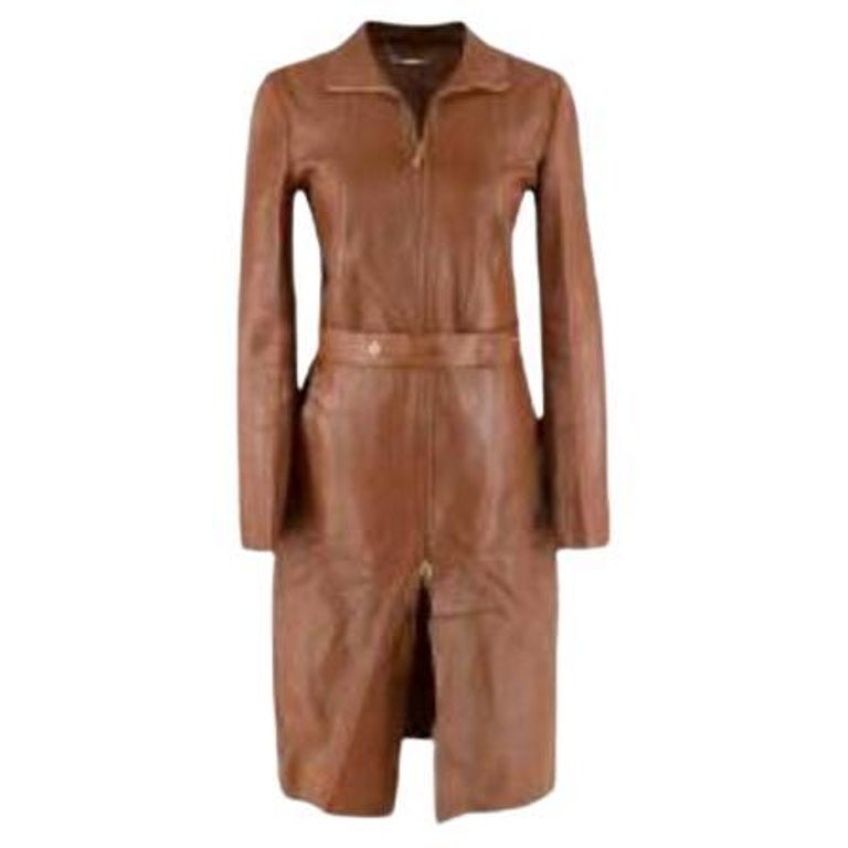 Tan Longline Leather Jacket For Sale at 1stDibs