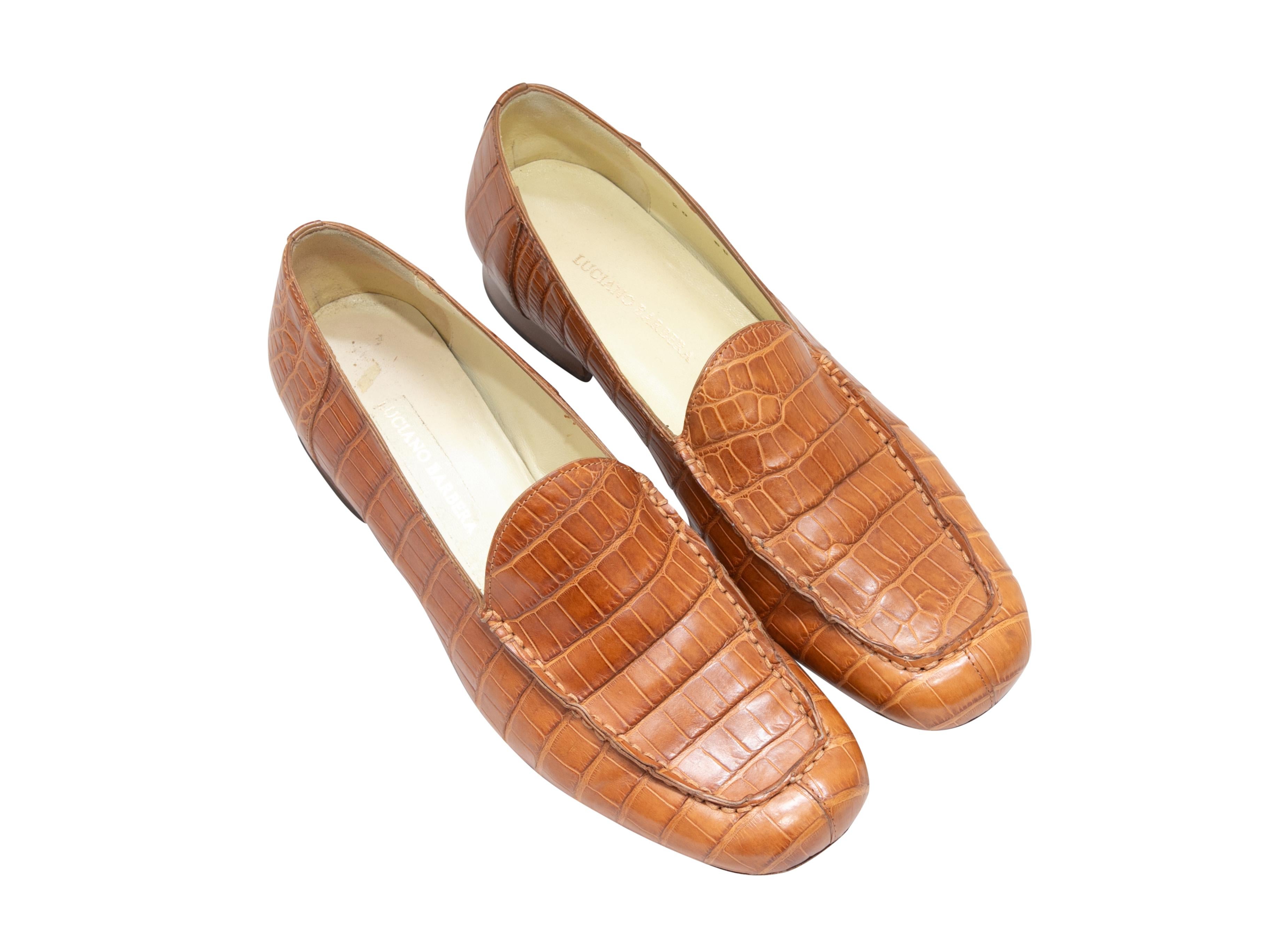 Tan Luciano Barbera Croc Loafers Size 37 In Good Condition In New York, NY