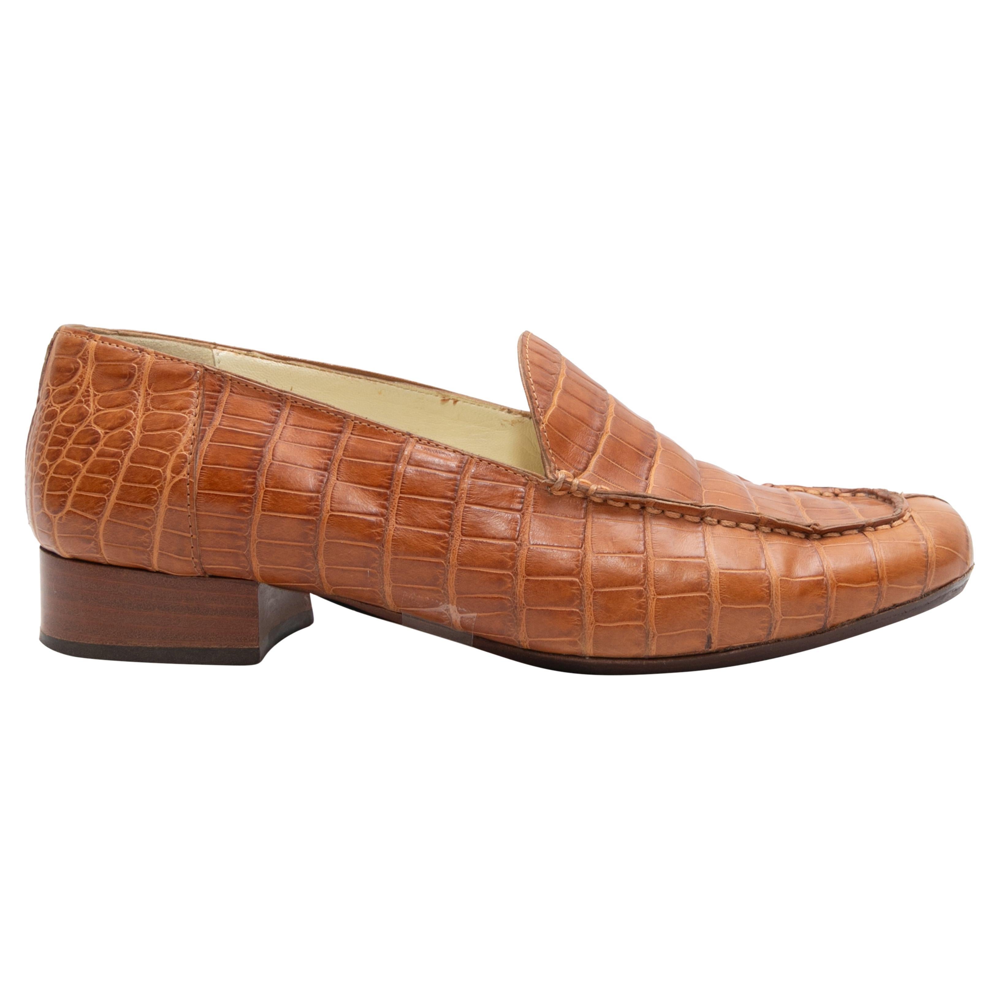 Tan Luciano Barbera Croc Loafers Size 37