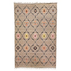 Tappeto di lana moderno in stile marocchino, fatto a mano e dal design tribale, Tan