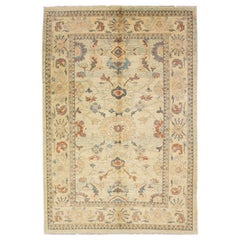 Tappeto in lana con motivo floreale fatto a mano Sultanabad Rugs moderno e Tan