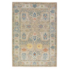Tan Modern Sultanabad Handmade Persian Wool Rug with Floral Pattern