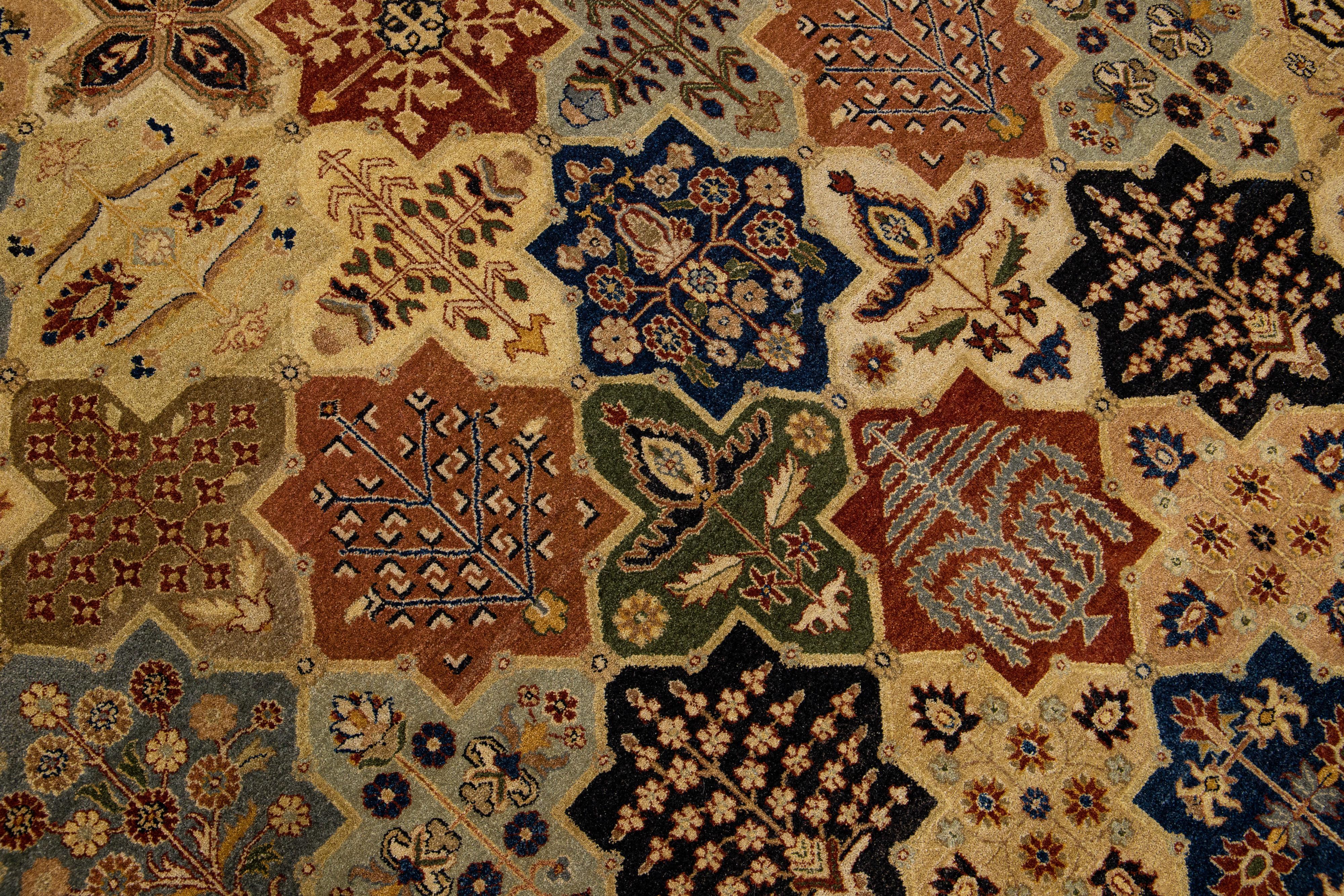 Tan Modern Tabriz Style Handmade Wool Rug with  Allover Floral Motif In New Condition For Sale In Norwalk, CT