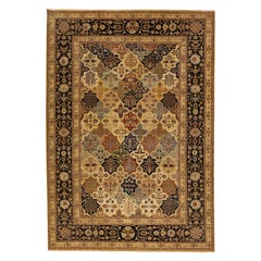 Tapis moderne en laine de style Tabriz, fait à la main et de couleur havane, avec  Motif floral intégral