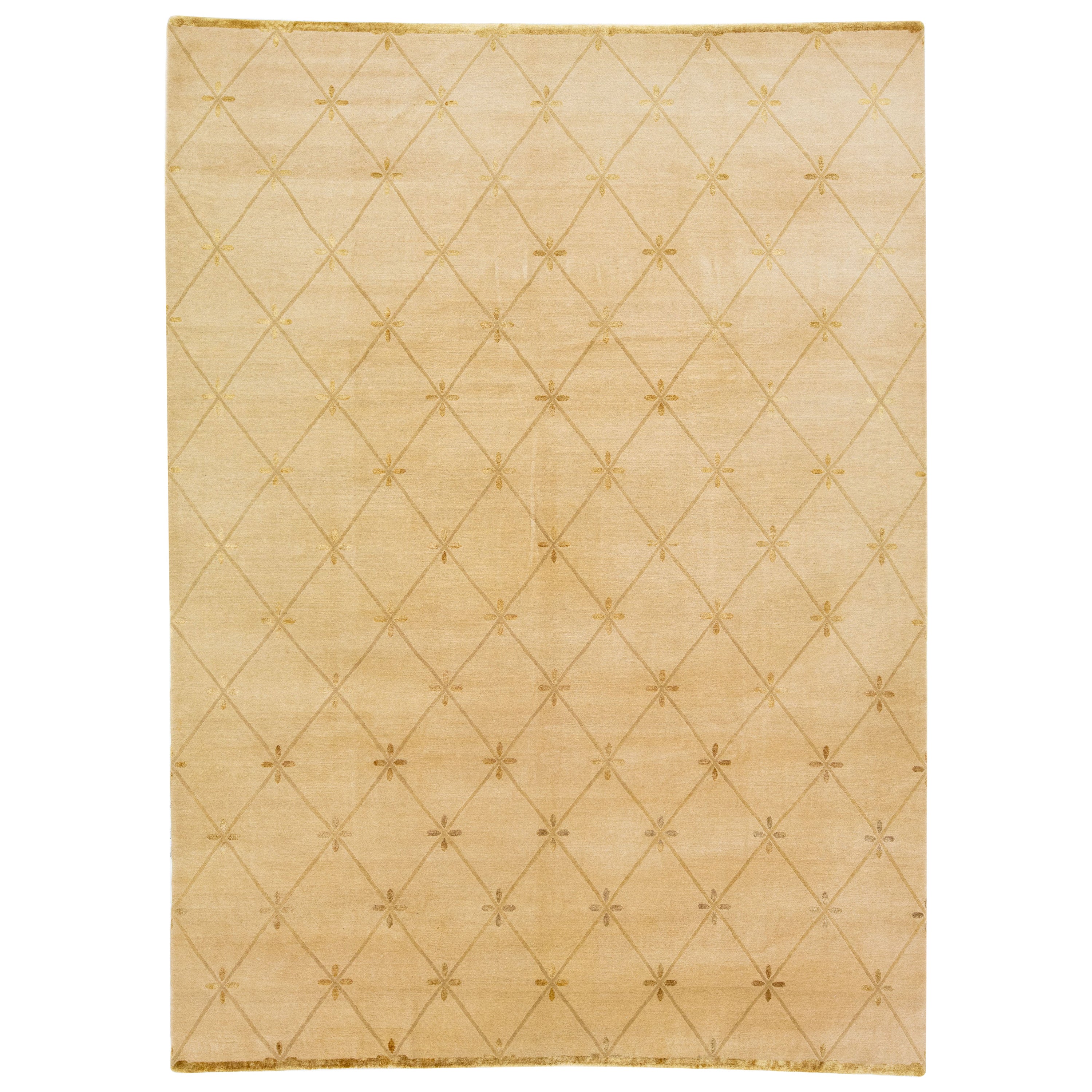 Tan Modern Tibetan Handmade Tribal Designed Wolle & Seide Teppich