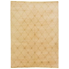 Tapis moderne tibétain en laine et soie, fait à la main, de style tribal, de couleur beige