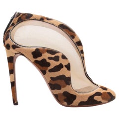 Tan & Multicolor Alaia Leopard Print Ponyhair & Mesh Heeled Booties Size 39