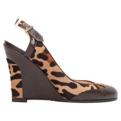 Tan & Multicolor Christian Louboutin Leopard Print Ponyhair & Leather Wedges