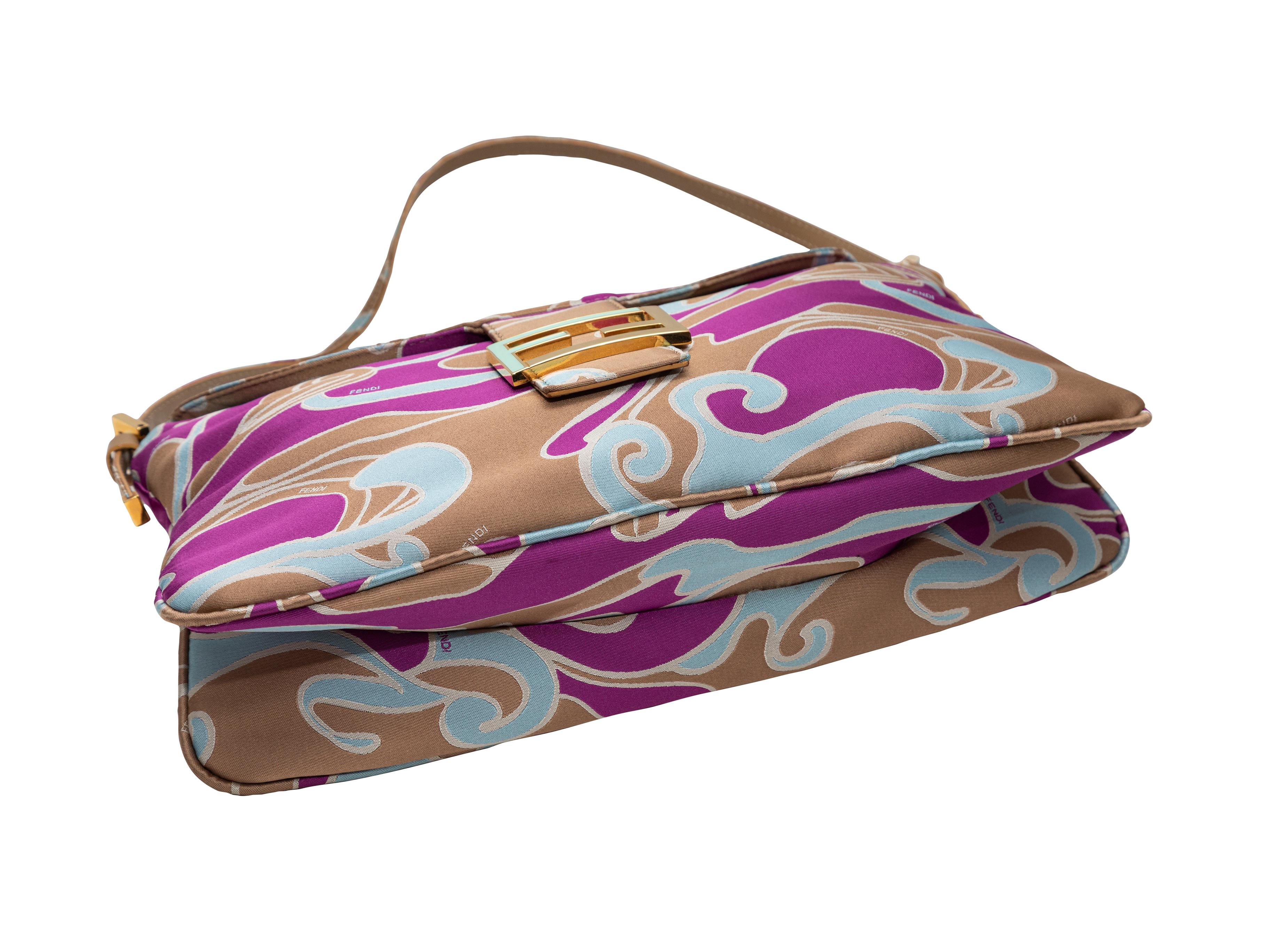 Marrone Tan & Multicolor Fendi Silk Psychedelic Print Baguette Bag in vendita