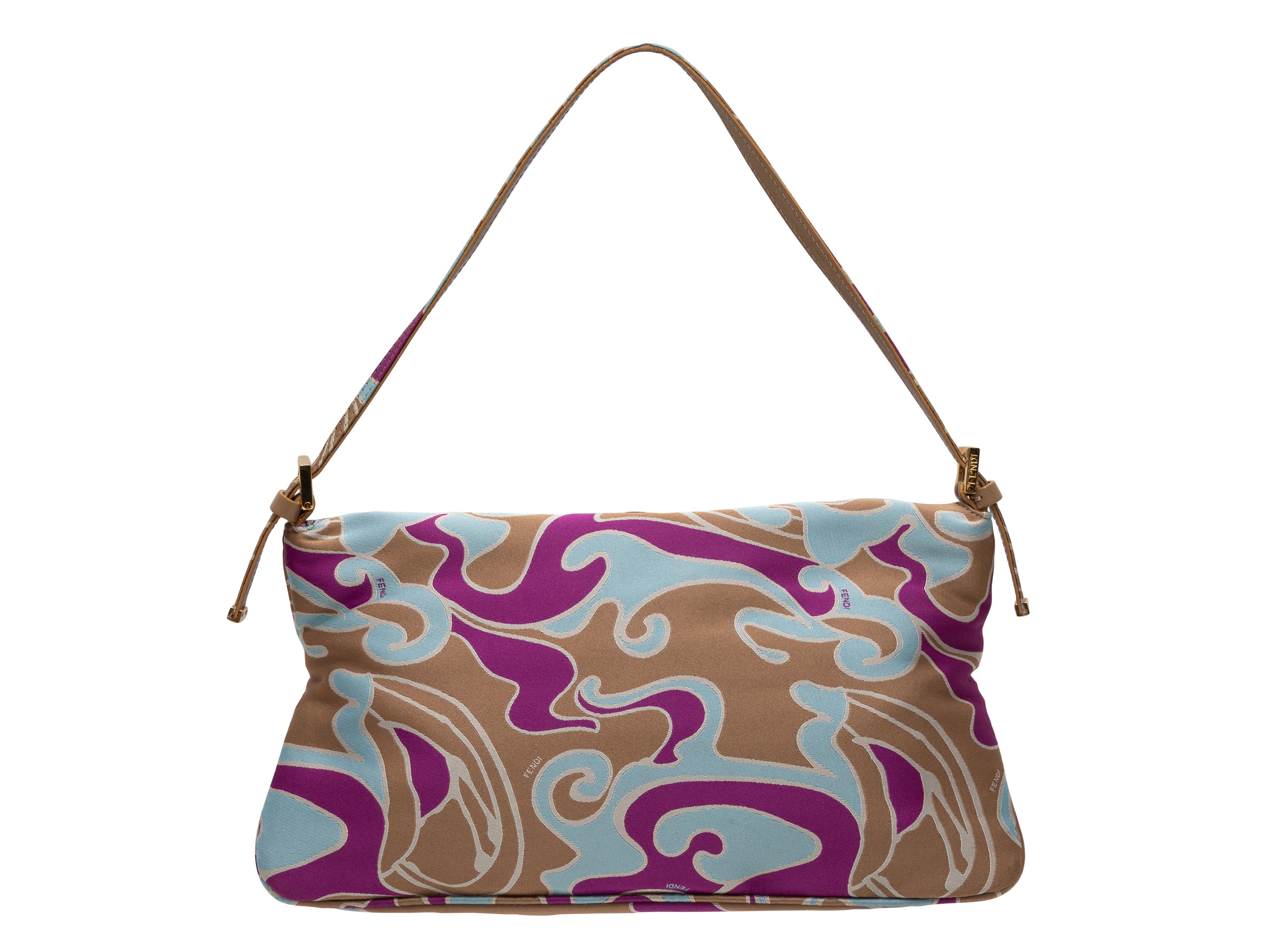 Tan & Multicolor Fendi Silk Psychedelic Print Baguette Bag In condizioni buone in vendita a New York, NY
