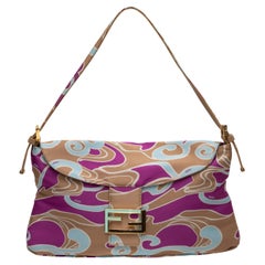 Tan & Multicolor Fendi Silk Psychedelic Print Baguette Bag