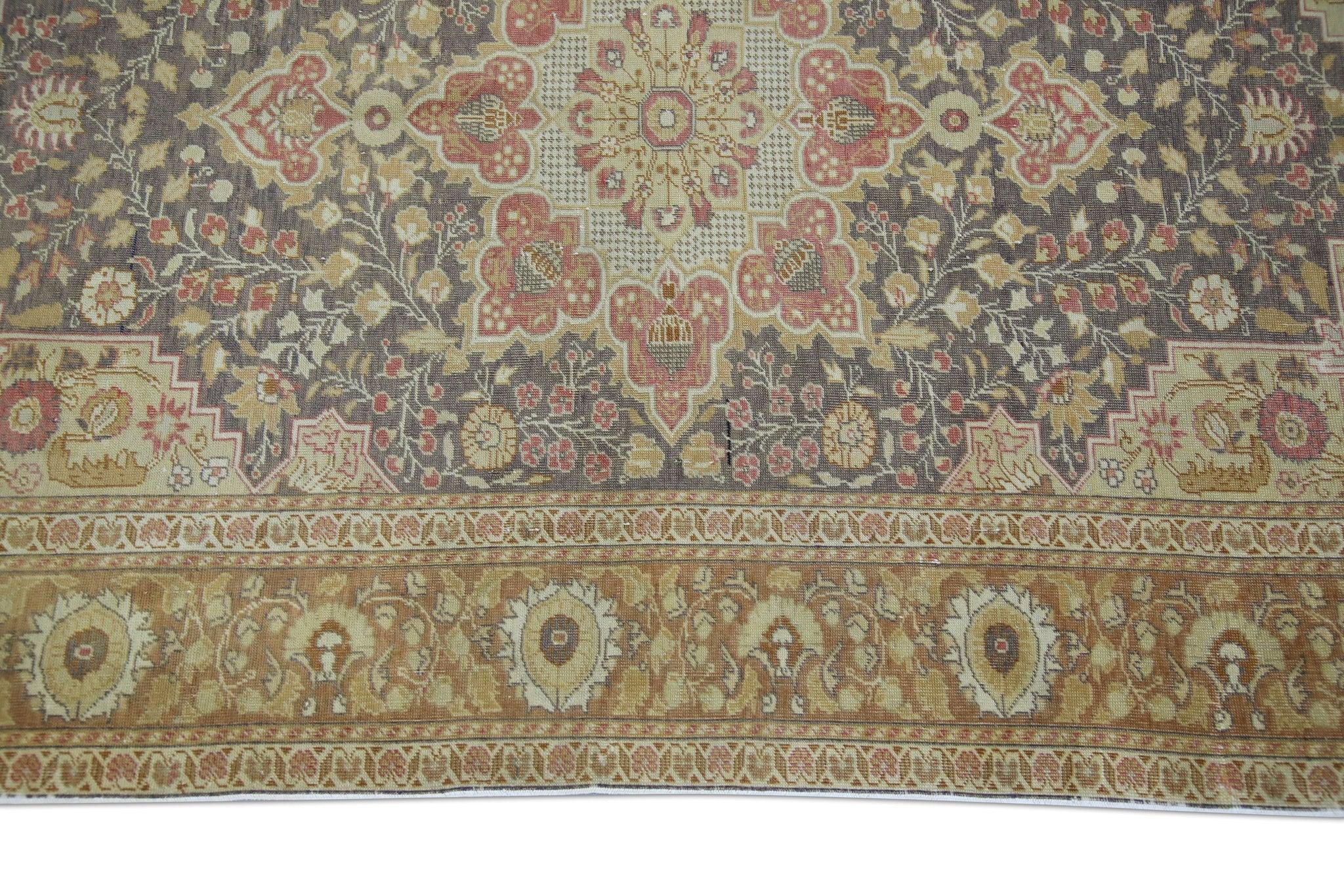 Contemporary Tan Multicolor Handwoven Wool Vintage Turkish Oushak Rug 4'2