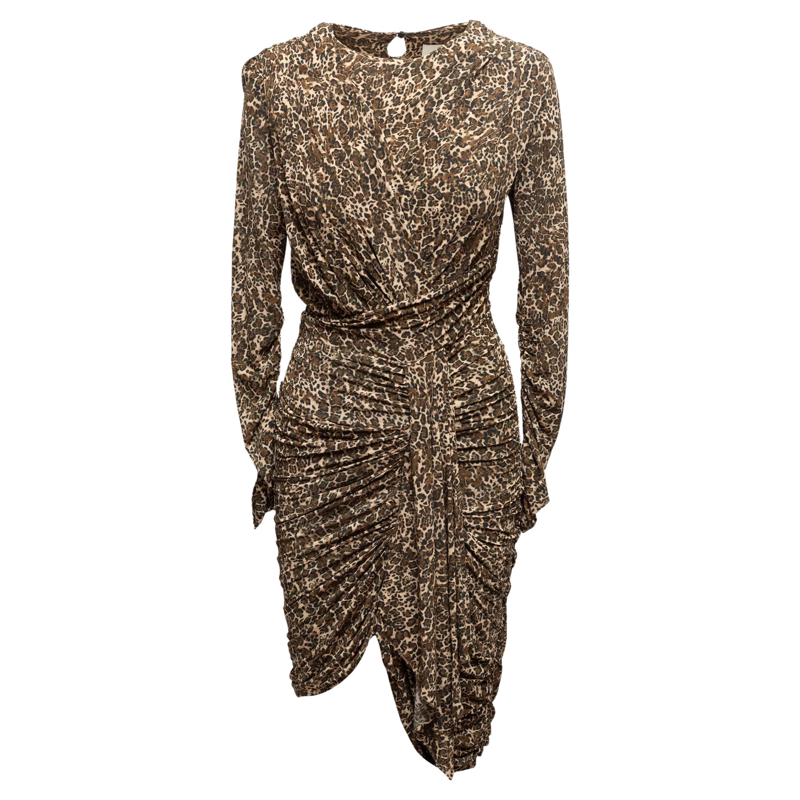 Tan & Multicolor Isabel Marant Long Sleeve Leopard Print Dress