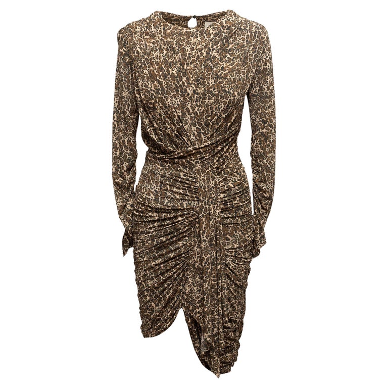 beige brown leopard print dress long sleeve Long Sleeve Dress In Brown Abstract Leopard Print Mesh | EGO US