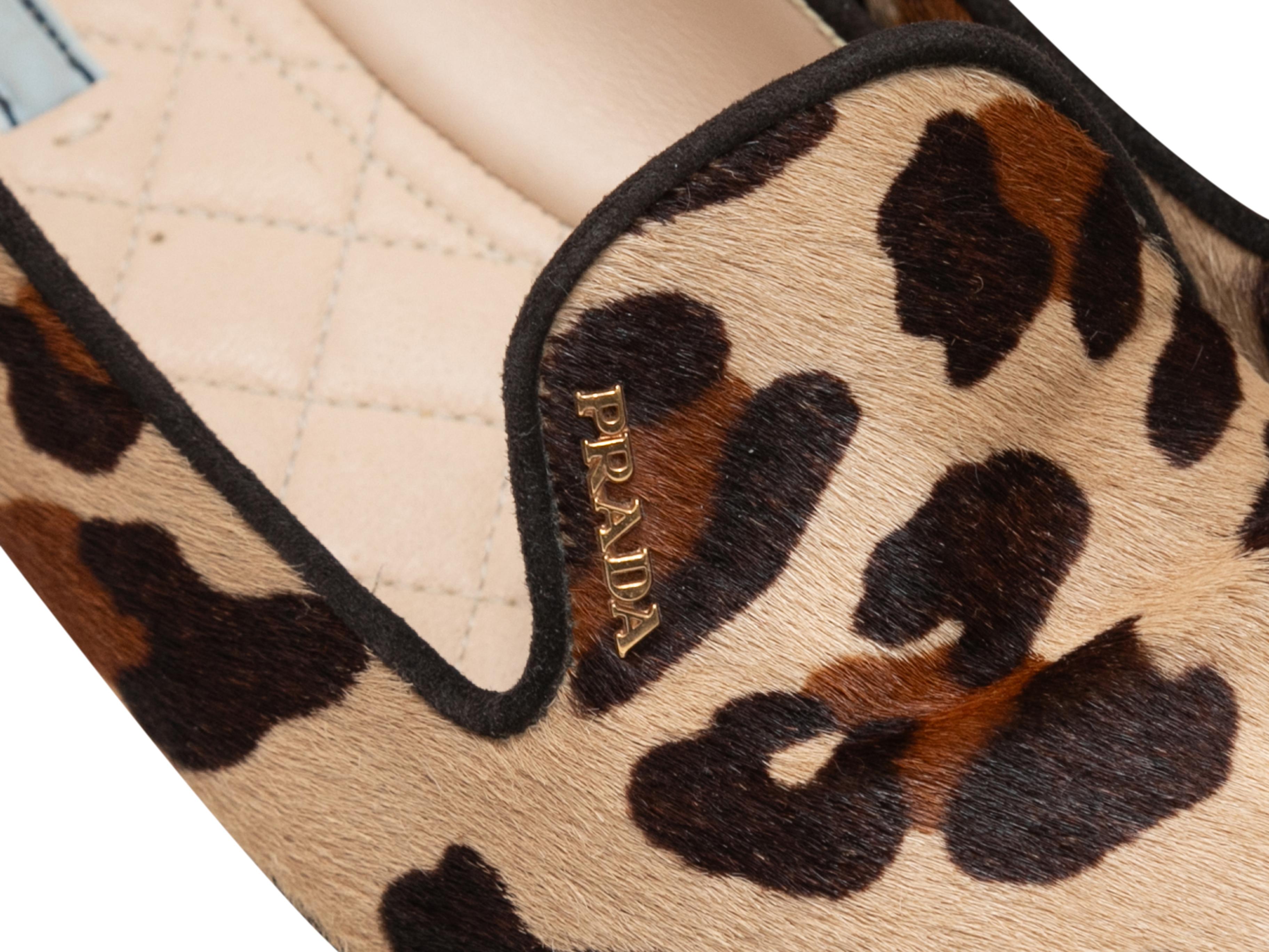 Women's or Men's Tan & Multicolor Prada Leopard Print Ponyhair Flats Size 39