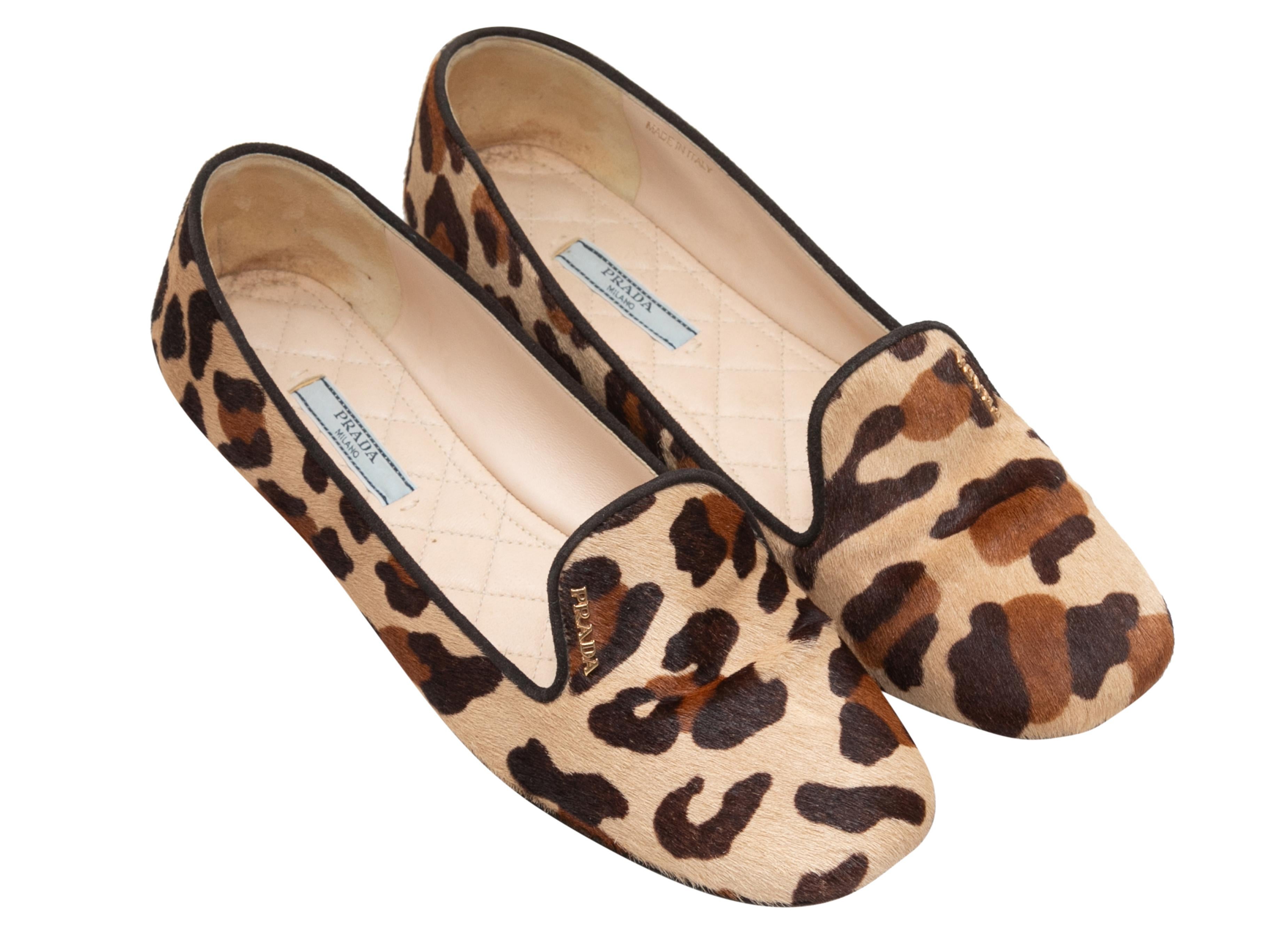 Tan & Multicolor Prada Leopard Print Ponyhair Flats Size 39 1