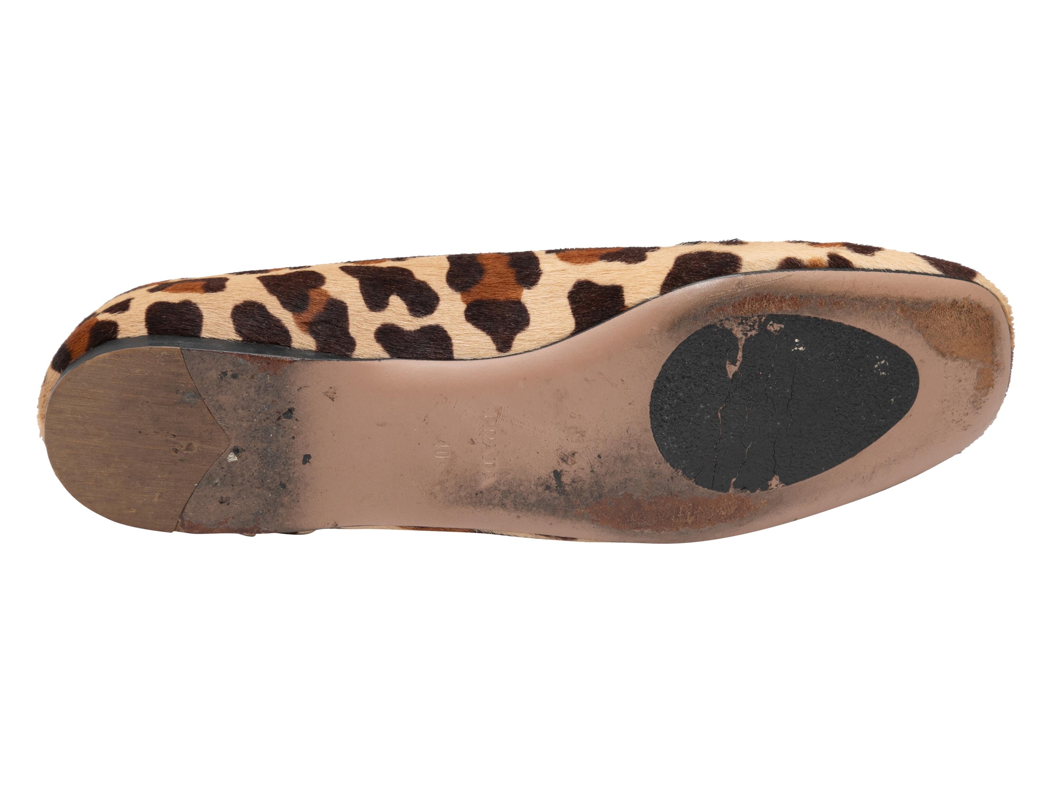 Tan & Multicolor Prada Leopard Print Ponyhair Flats Size 39 2