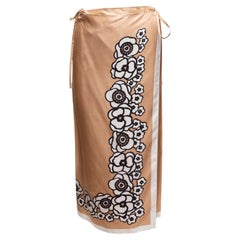 Tan & Multicolor Prada Silk Floral Print Wrap Skirt Size IT 38
