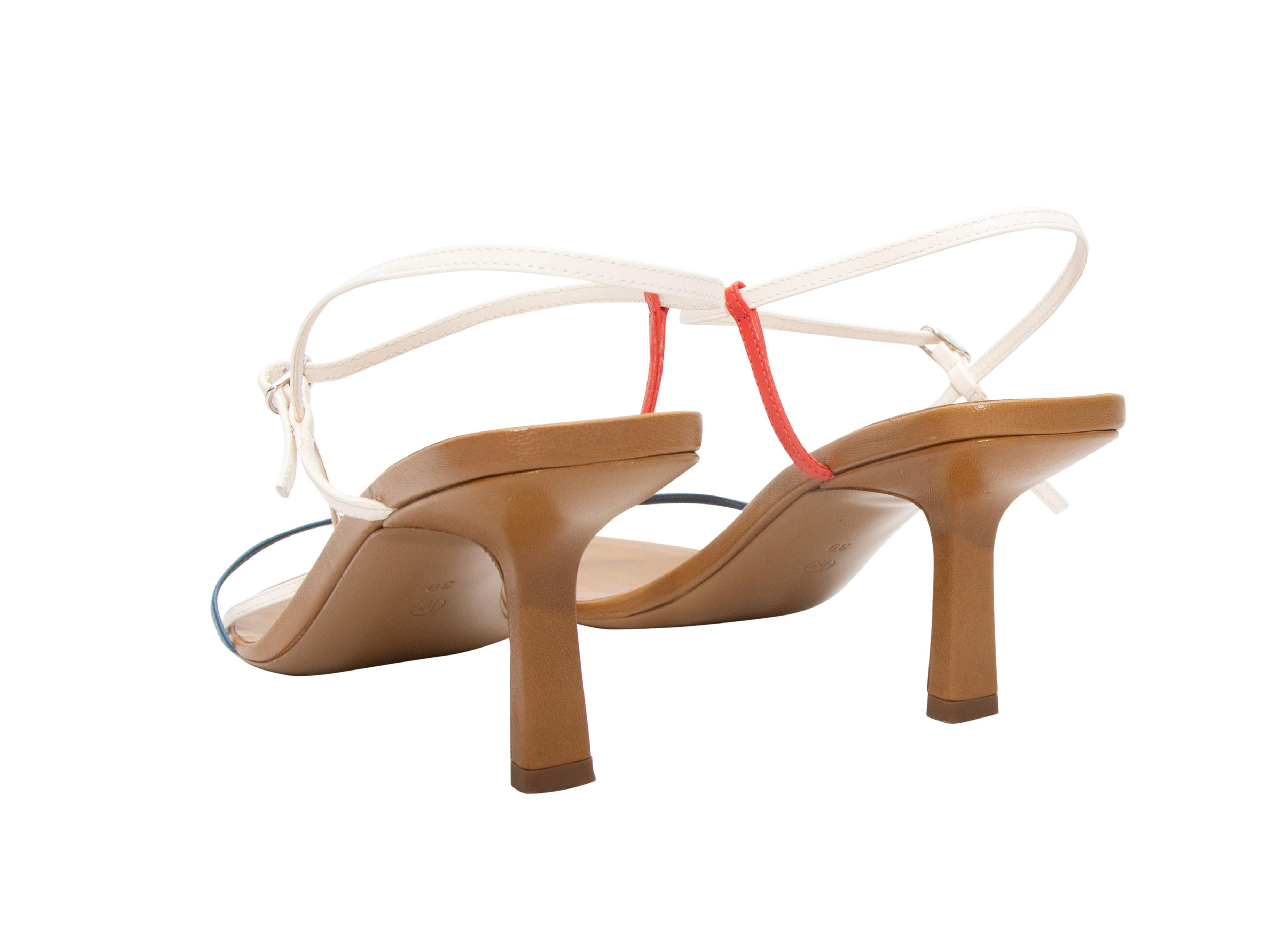 Tan and multicolor Bare heeled sandals by The Row. Buckle closures at ankle straps. 3