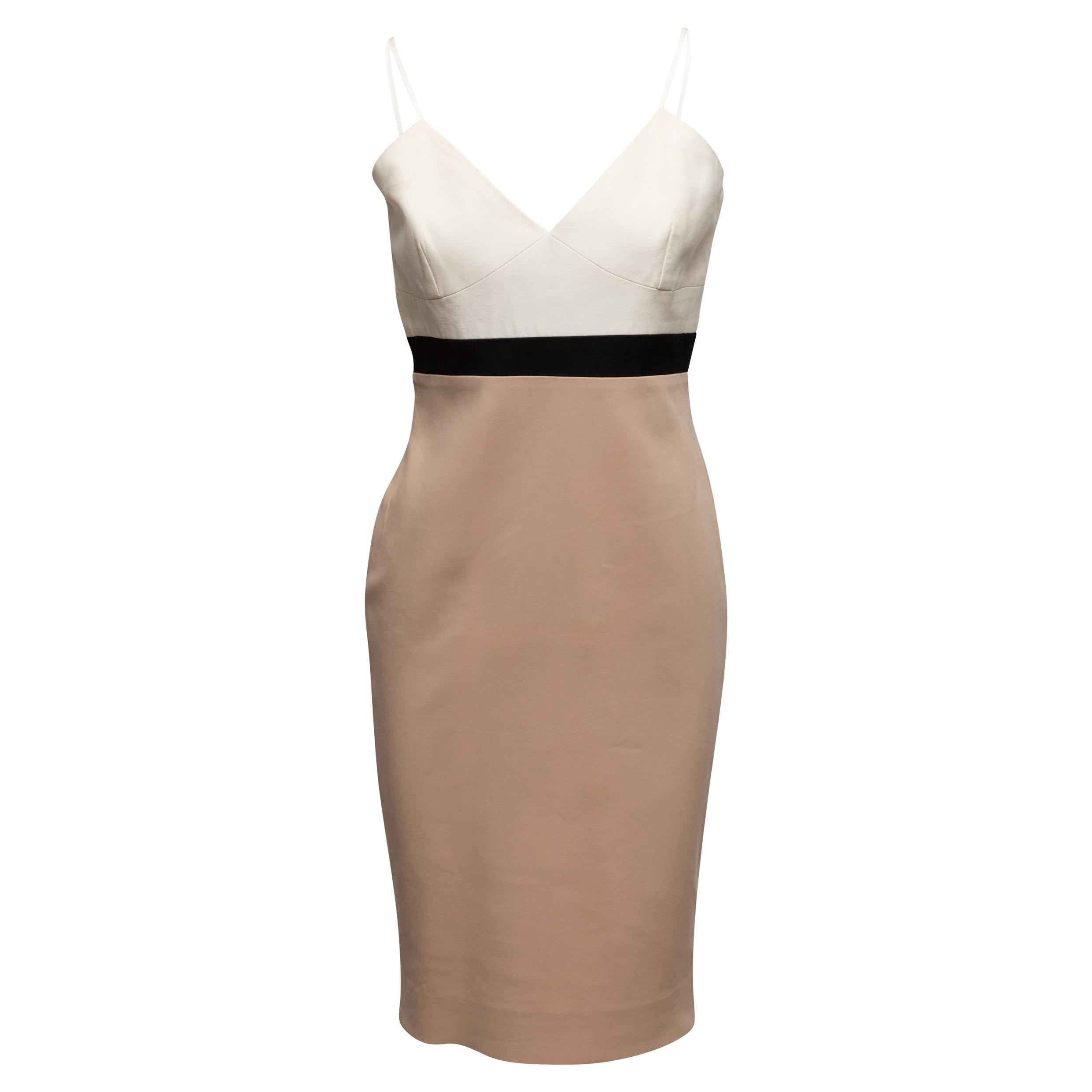 Tan & Multicolor Victoria Beckham Farbe Block ärmelloses Kleid Größe US 8