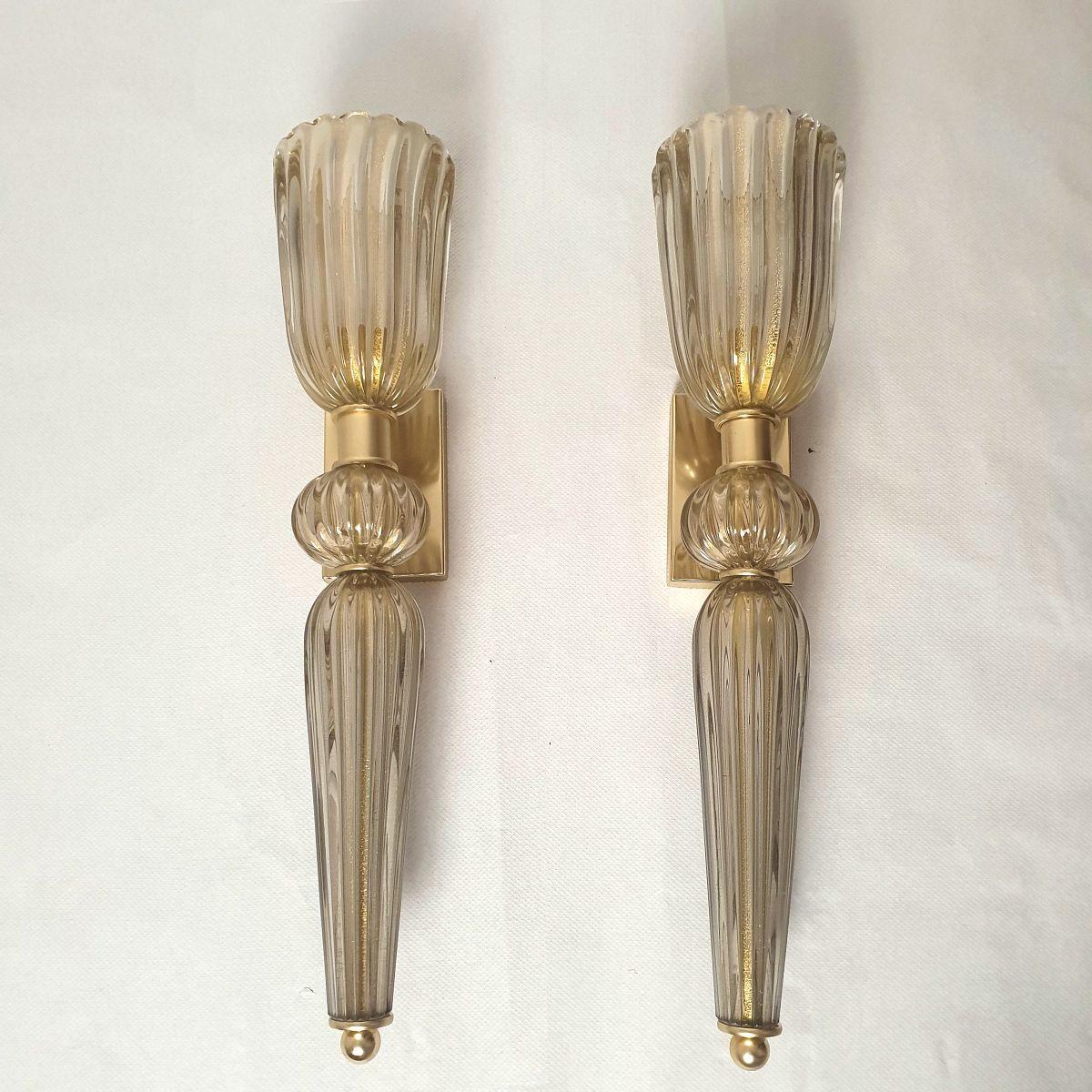 Mid-Century Modern Tan Murano glass sconces, Italy - a pair