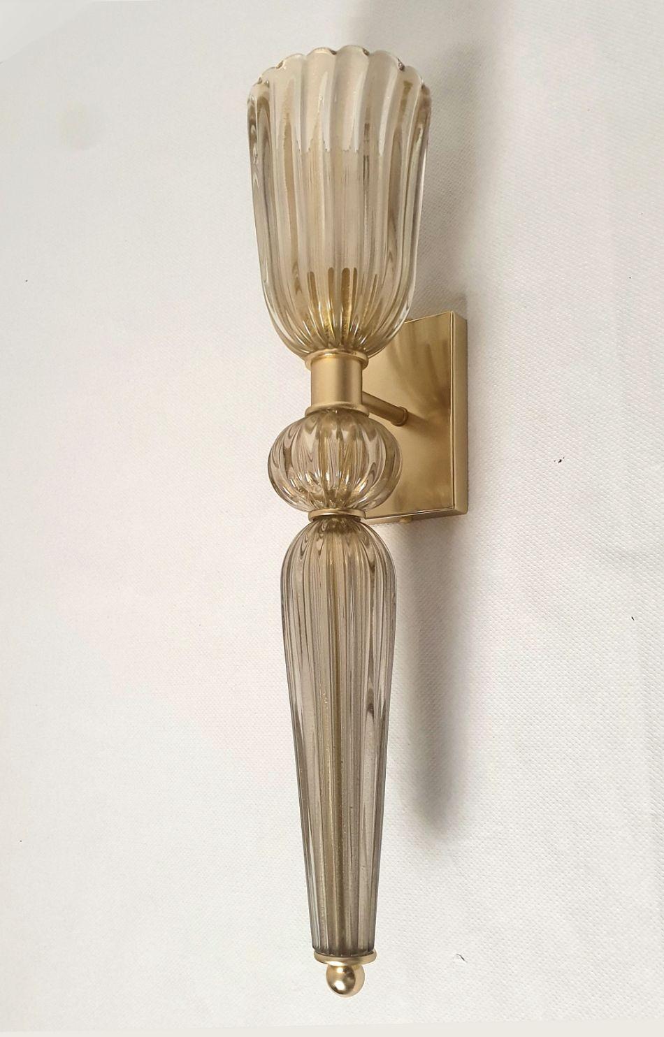 Late 20th Century Tan Murano glass sconces, Italy - a pair