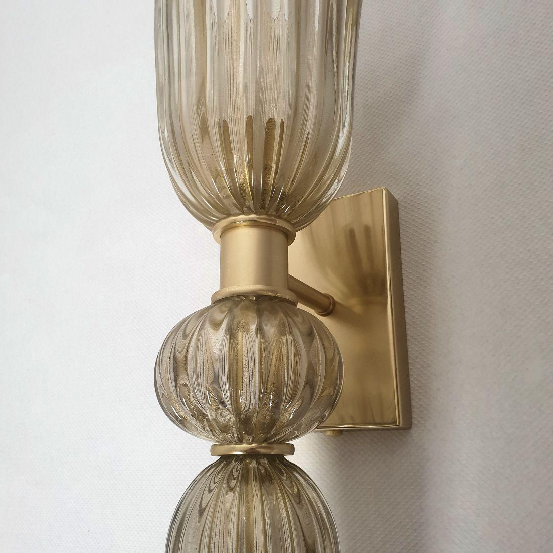 Brass Tan Murano glass sconces, Italy - a pair