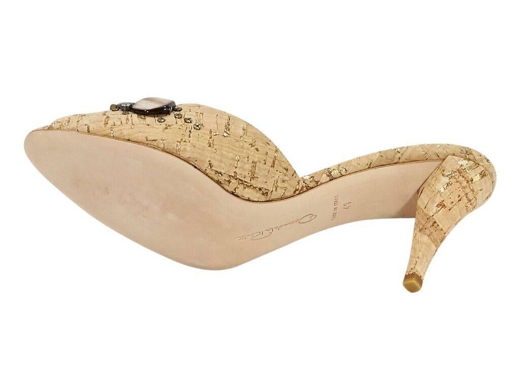 Tan Oscar de la Renta Embellished Cork Sandals In Good Condition In New York, NY