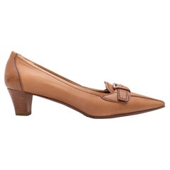 Tan Prada Pointed-Toe Heeled Loafers Size 37.5