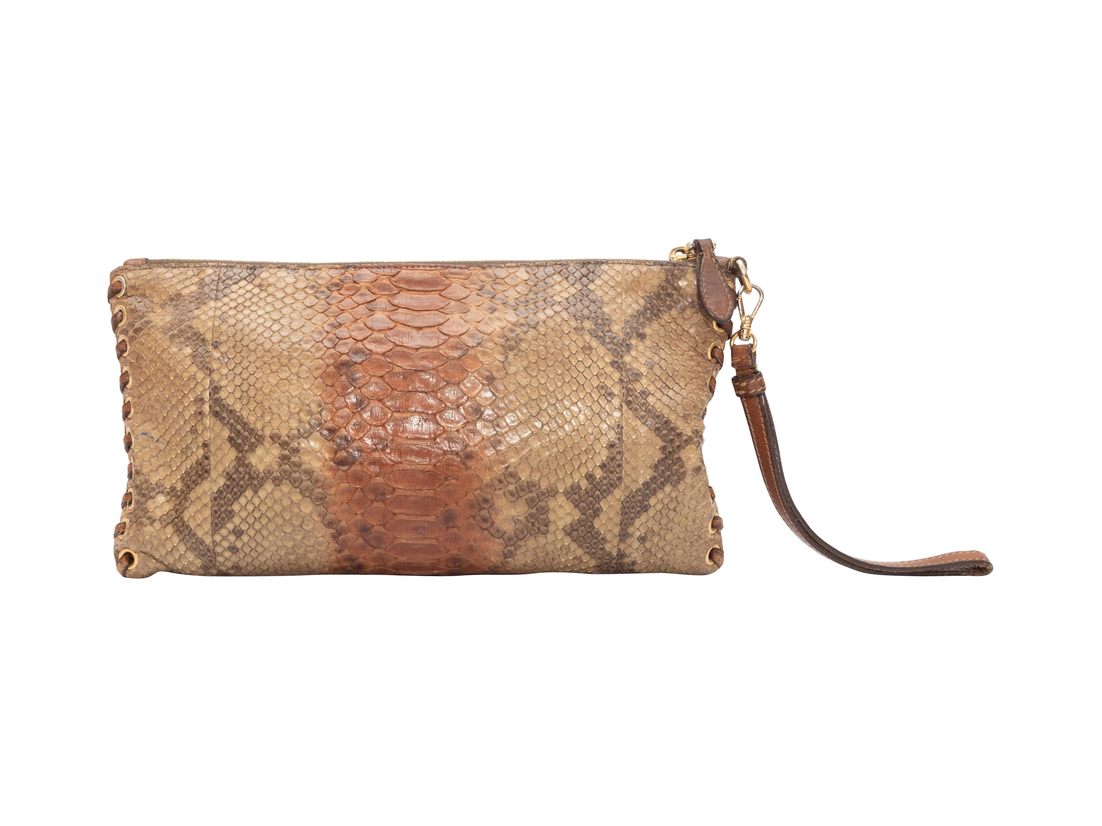 Prada Tan Snakeskin Wristlet Clutch In Good Condition In New York, NY