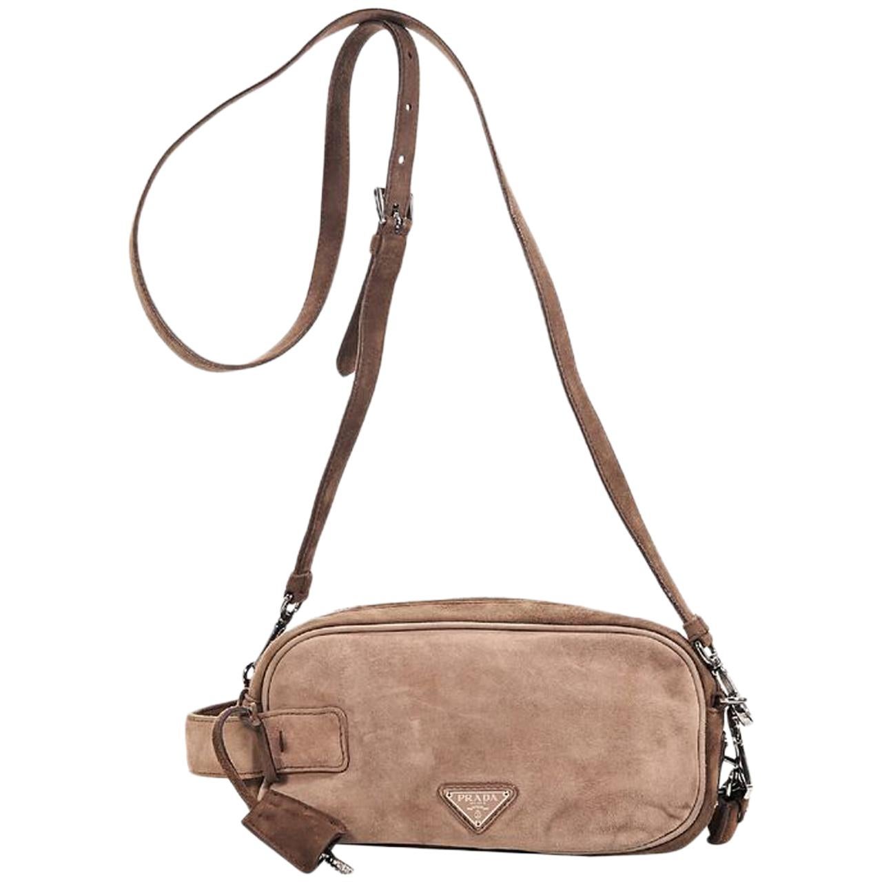 Tan Prada Suede Scamosciato Crossbody Bag