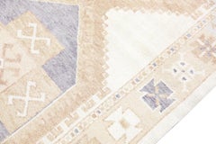 Tan & Purple Handwoven Wool Turkish Oushak Runner 4'2" x 12'1" (Lana turca tejida a mano)