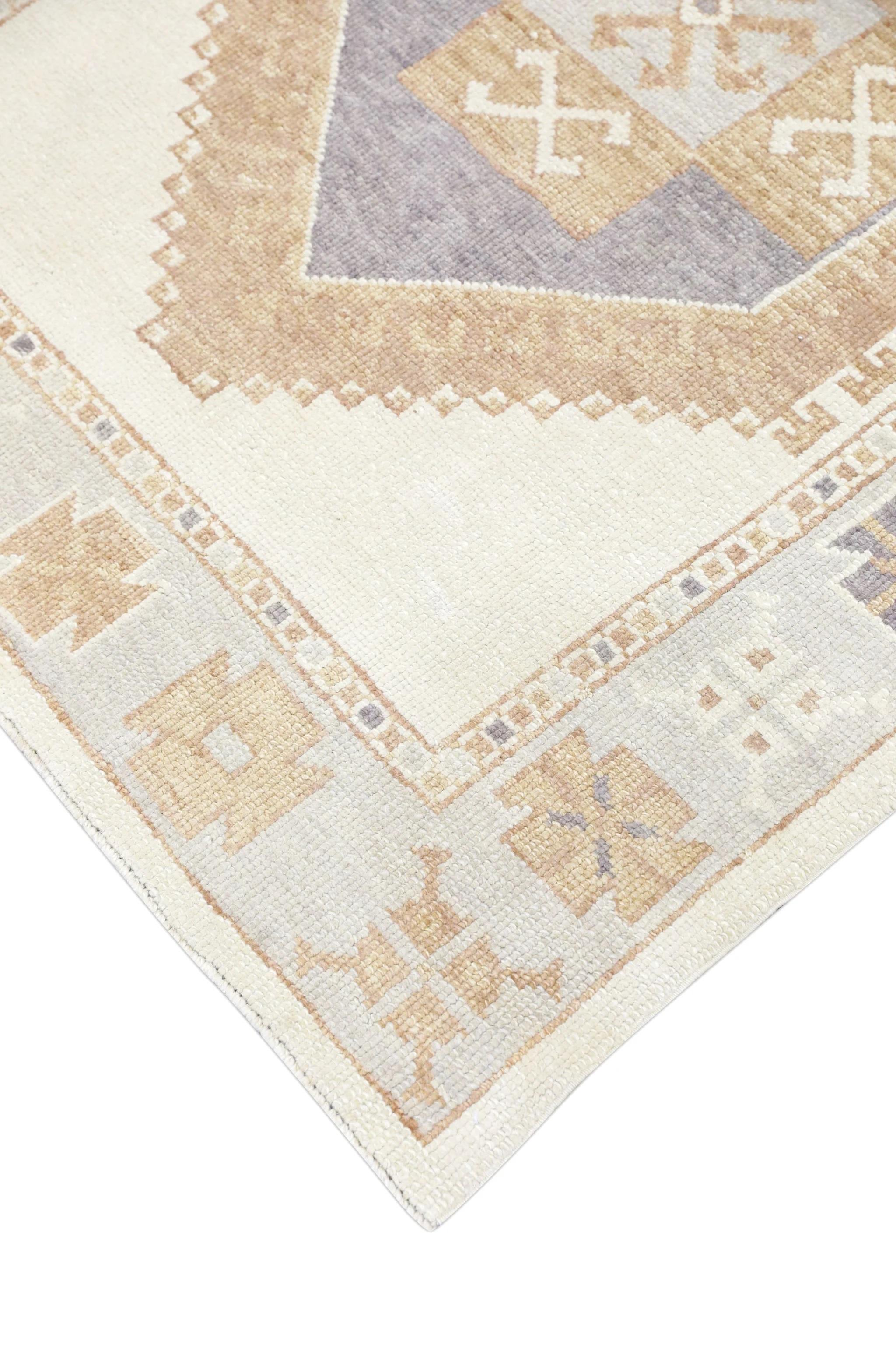 Turco Runner Oushak turco in lana intrecciata a mano Tan & Purple 4'2
