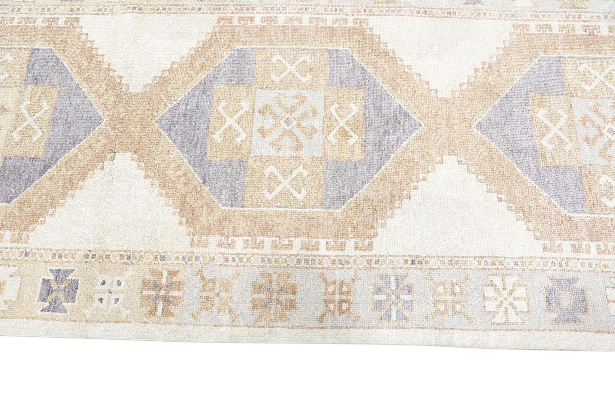 Tintura vegetale Runner Oushak turco in lana intrecciata a mano Tan & Purple 4'2