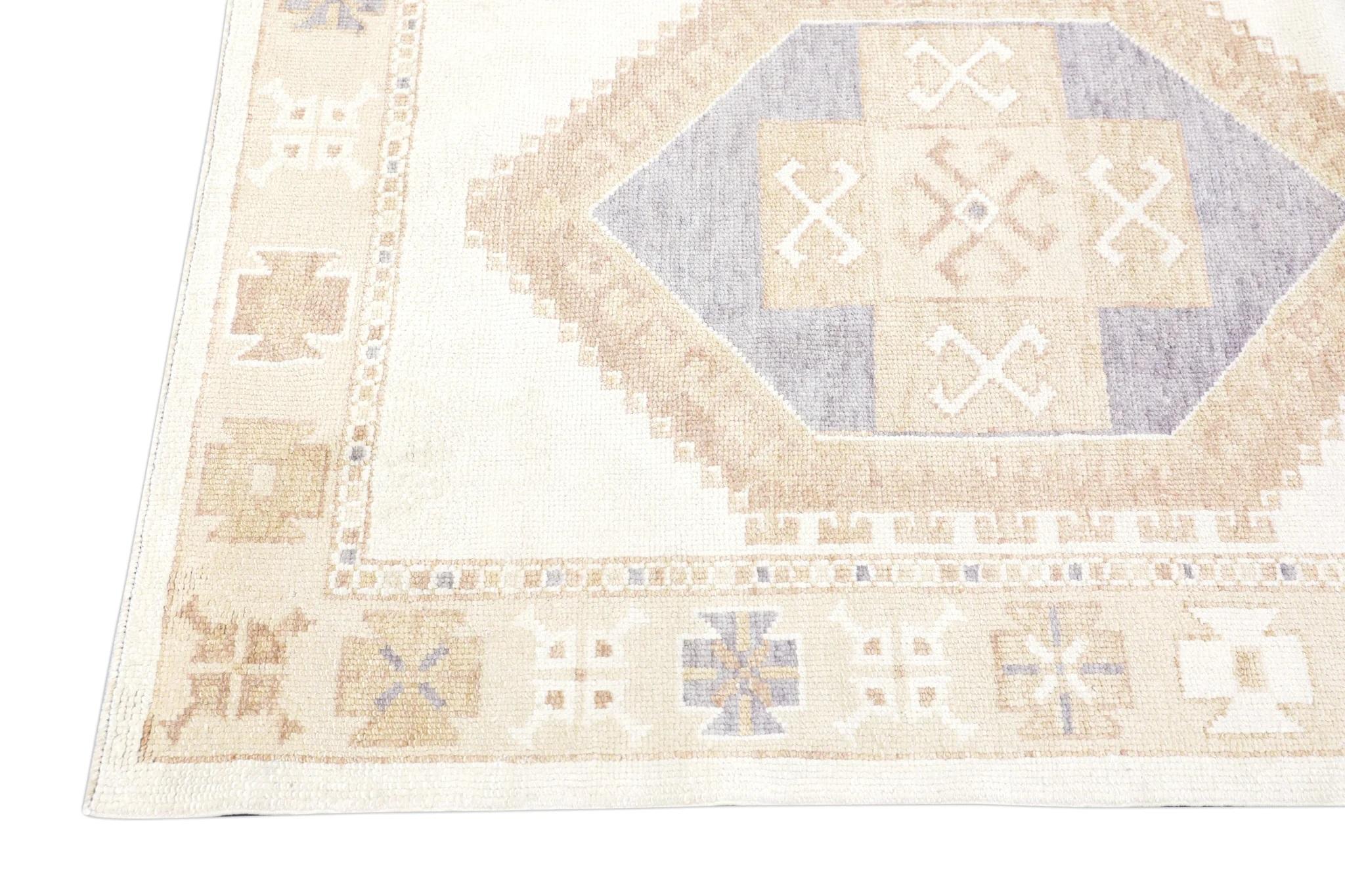 Runner Oushak turco in lana intrecciata a mano Tan & Purple 4'2