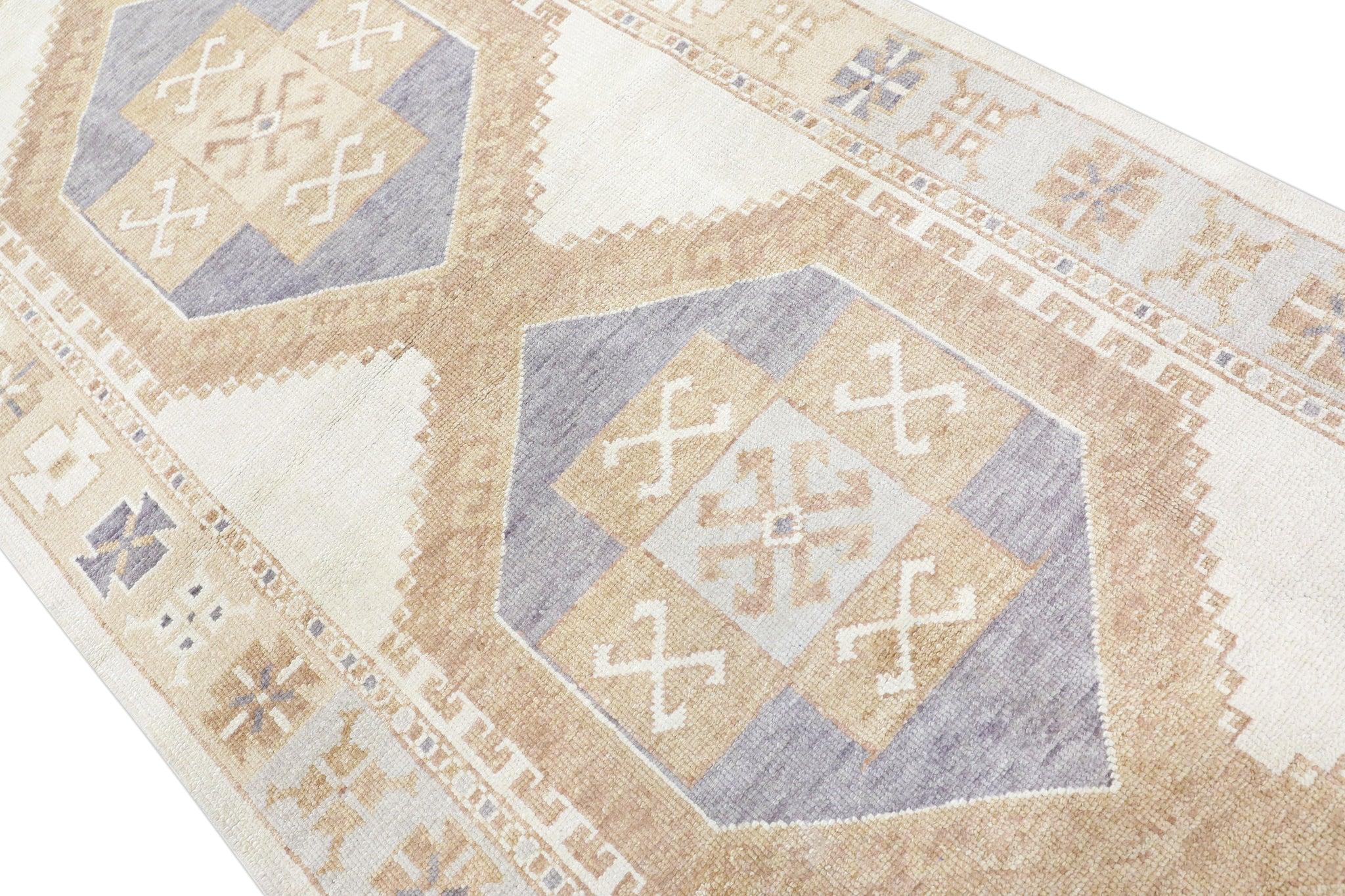 Lana Runner Oushak turco in lana intrecciata a mano Tan & Purple 4'2