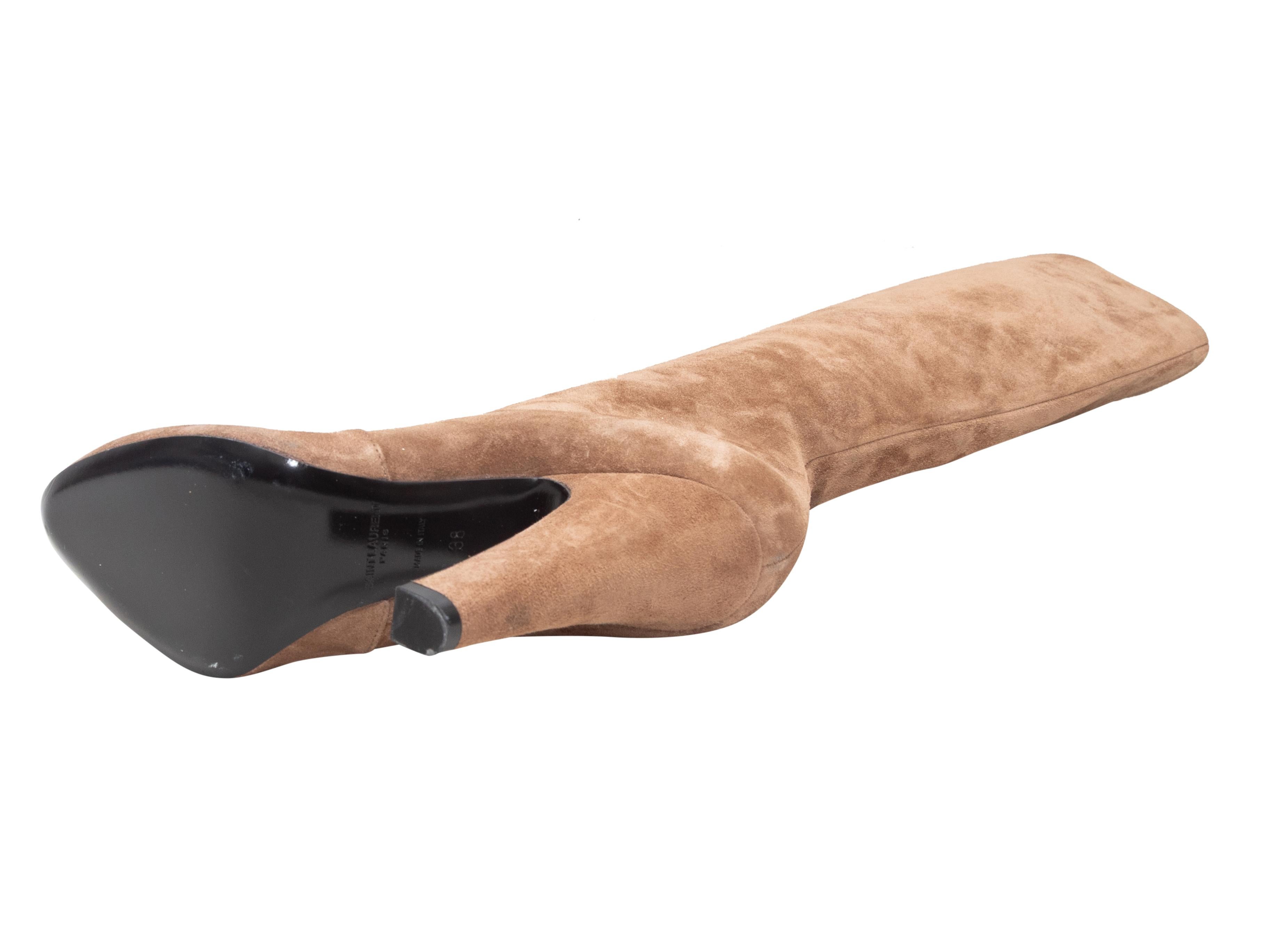 Tan Saint Laurent Suede Heeled Knee-High Pointed-Toe Boots Size 38 Pour femmes en vente