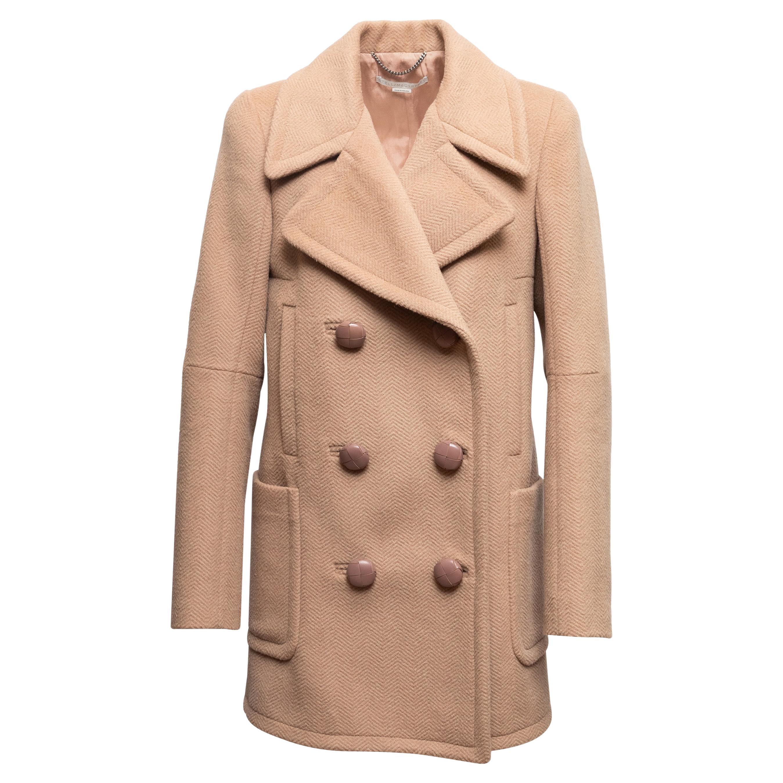 Hellbrauner Stella McCartney Wollmantel im Doppelreiherformat Größe IT 40