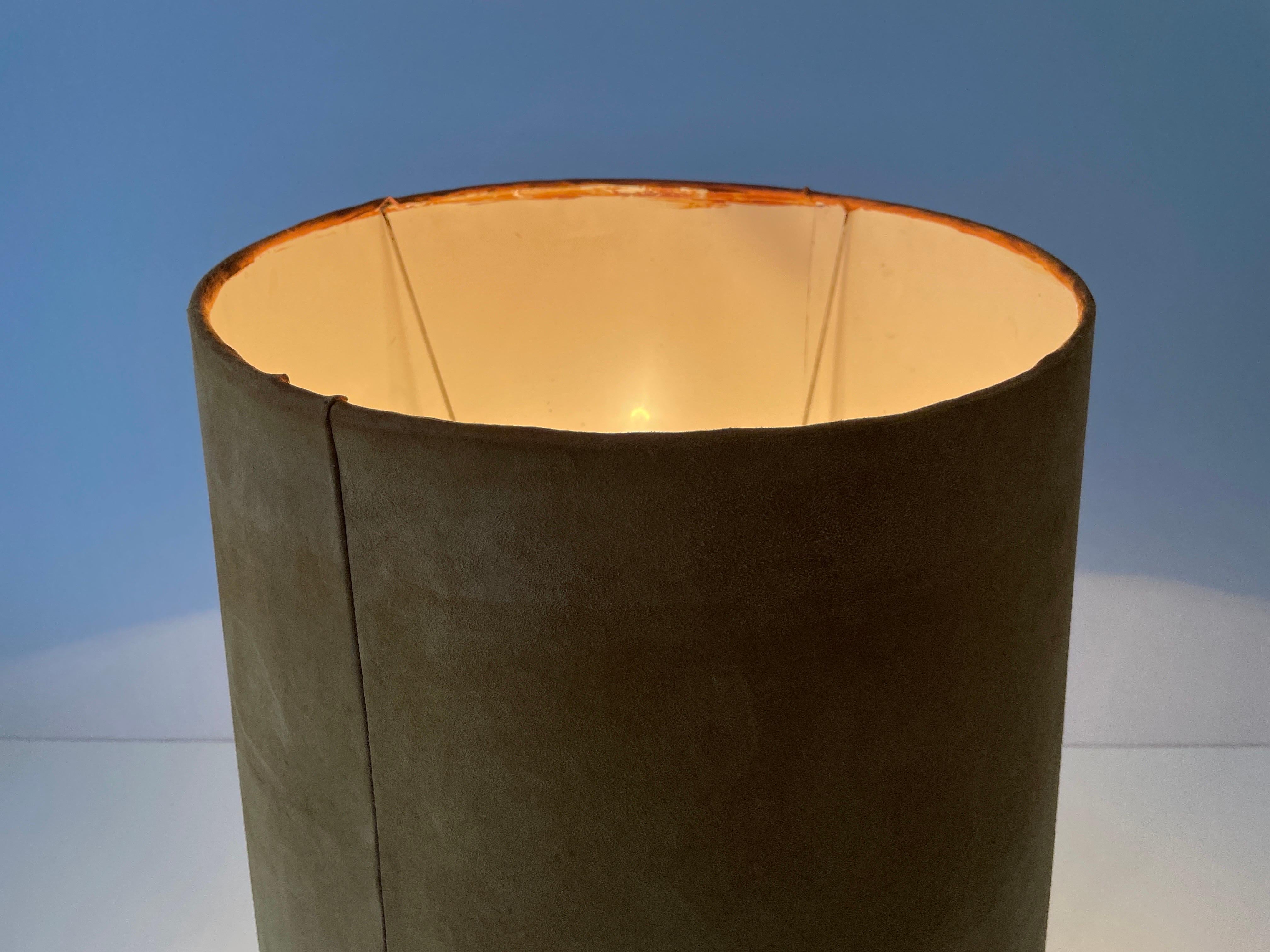 Tan Suede Leather and Glass Shade Floor or Table Lamp, 1960s, Denmark For Sale 9