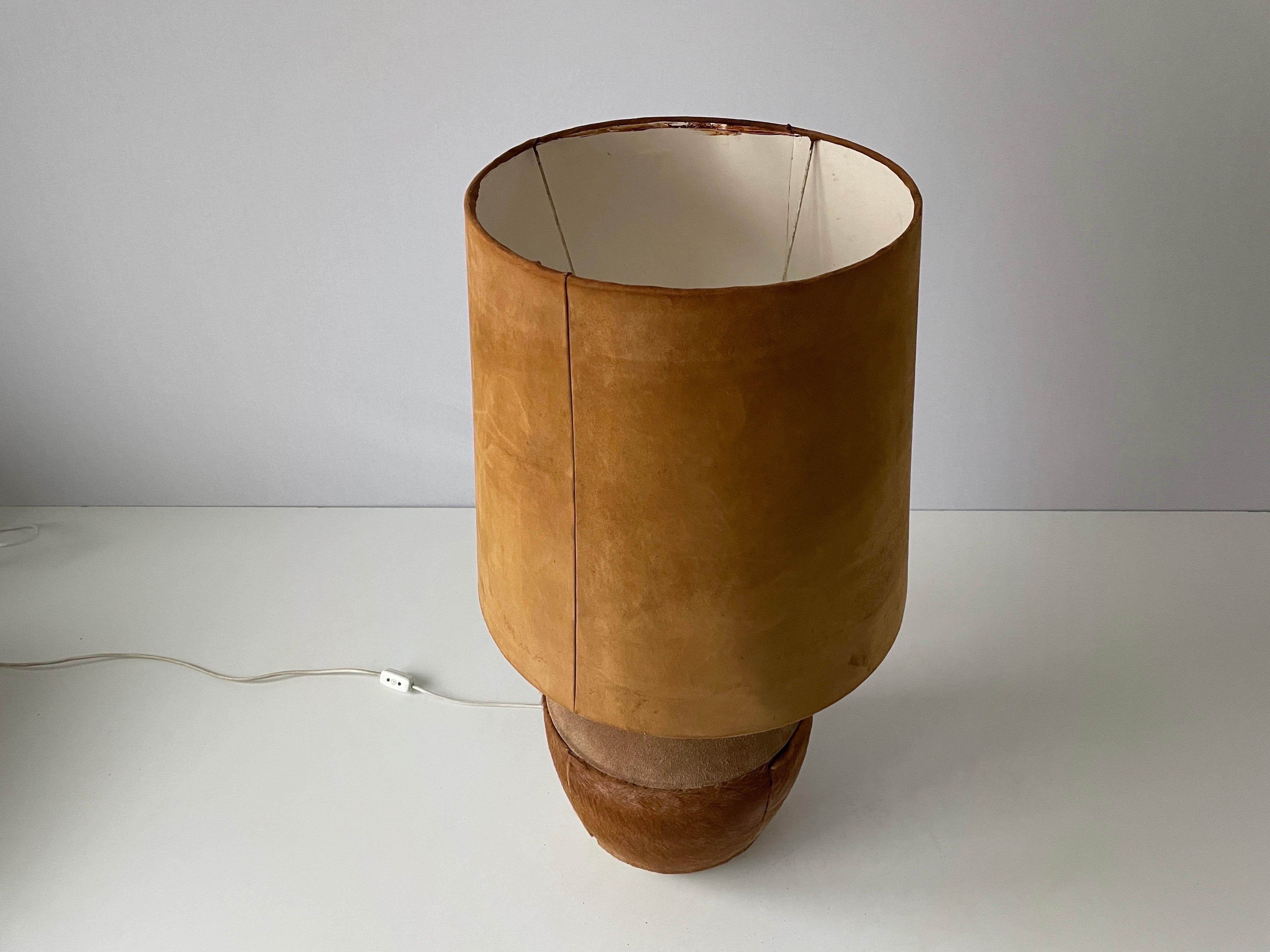 Mid-Century Modern Tan Suede Leather and Glass Shade Floor or Table Lamp, 1960s, Denmark For Sale
