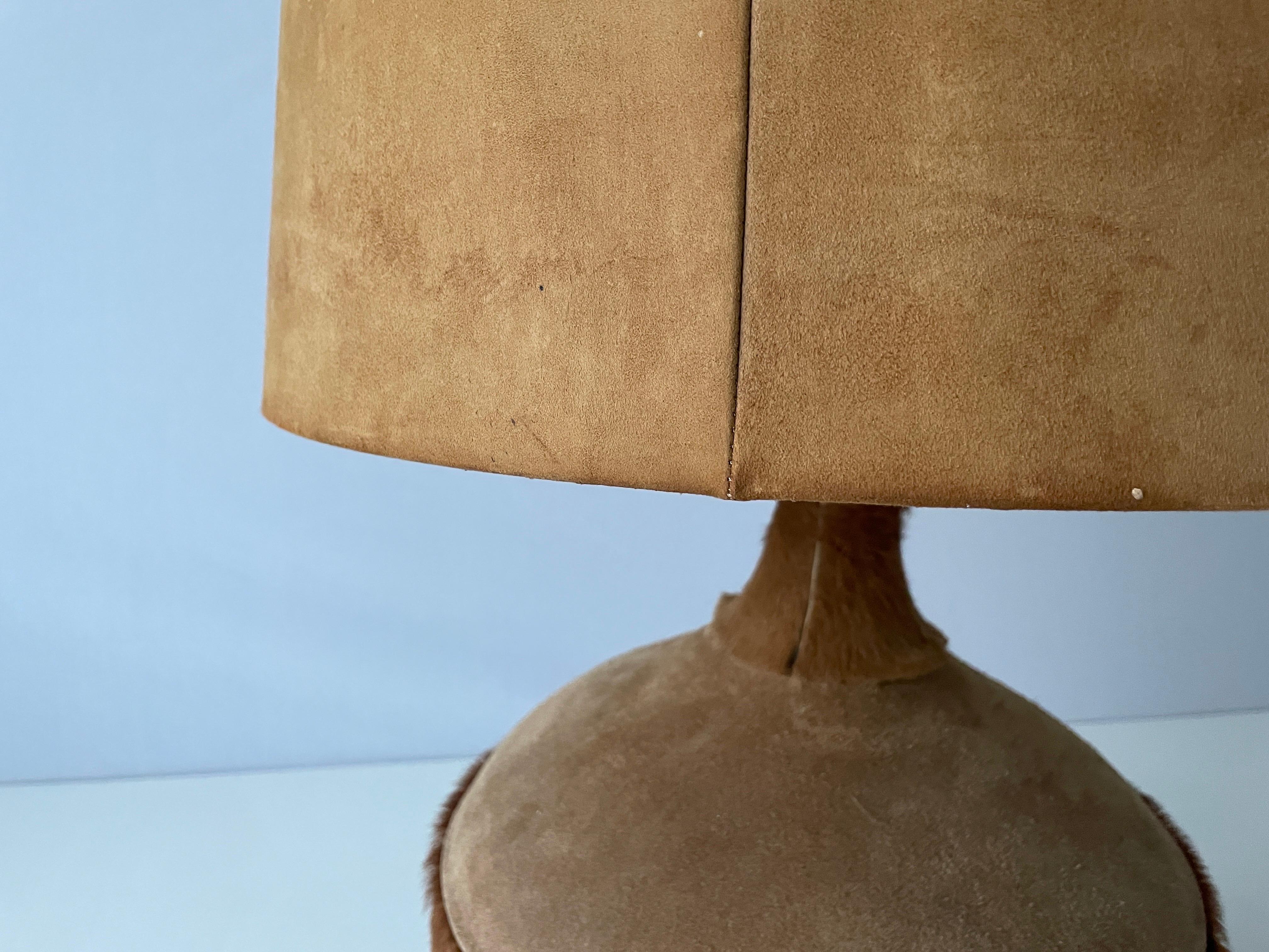 Danish Tan Suede Leather and Glass Shade Floor or Table Lamp, 1960s, Denmark For Sale