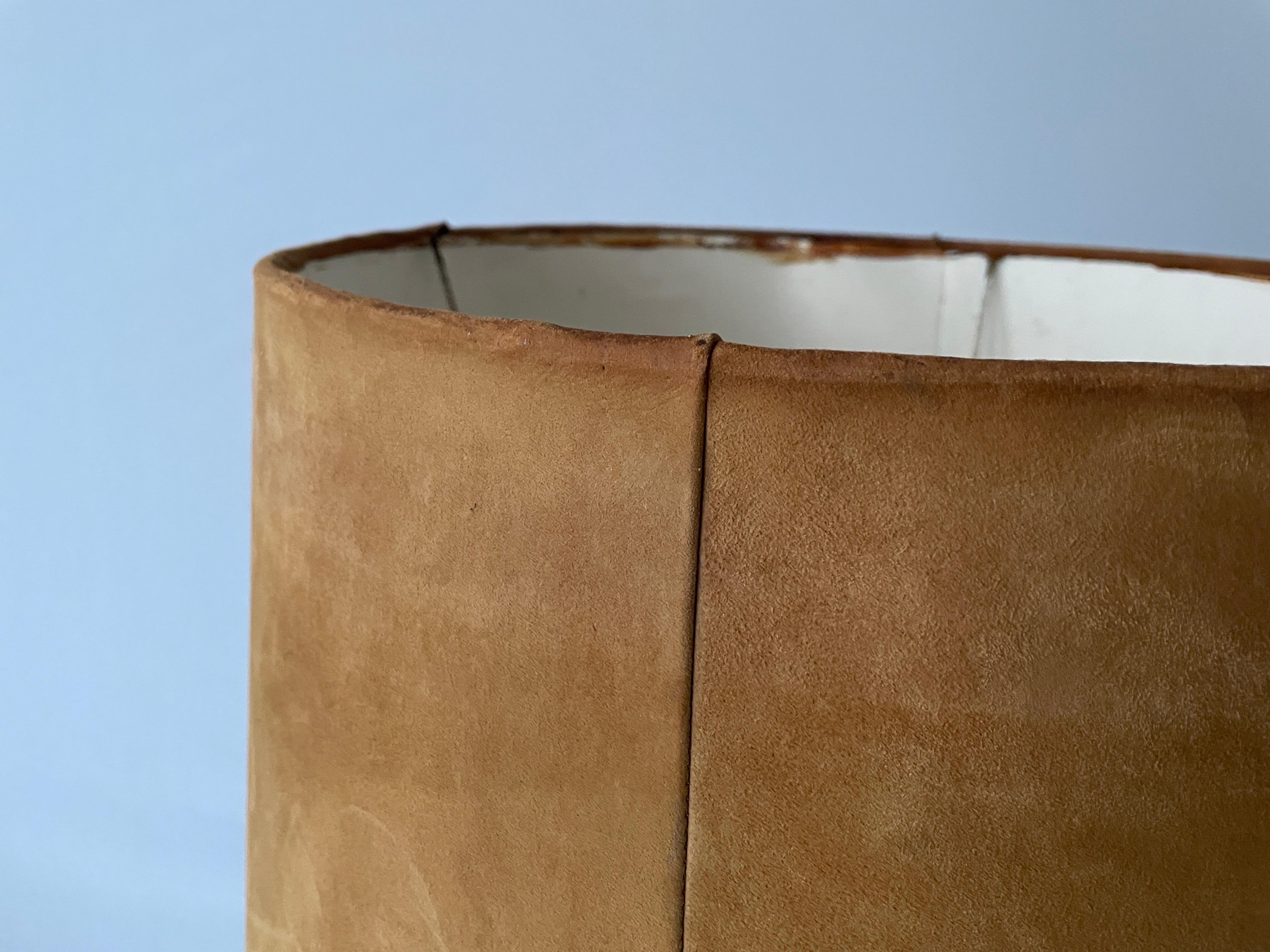 Mid-20th Century Tan Suede Leather and Glass Shade Floor or Table Lamp, 1960s, Denmark For Sale