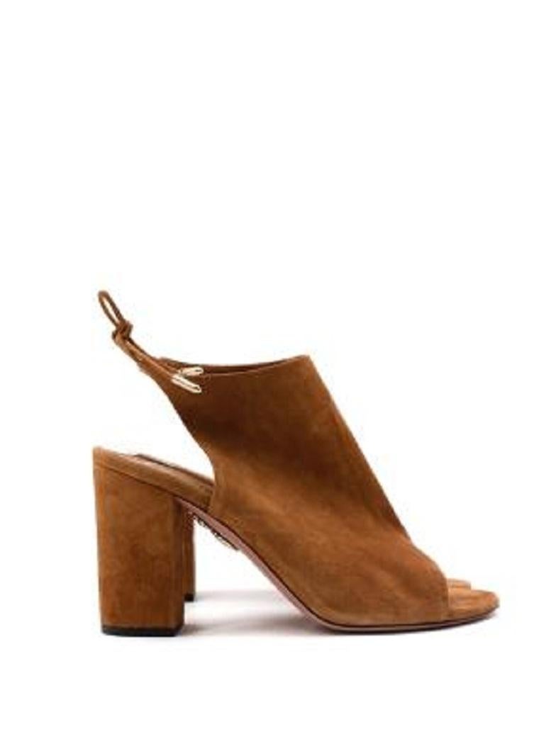 Brown Aquazzura Tan Suede Peep Toe Heeled Sandals For Sale